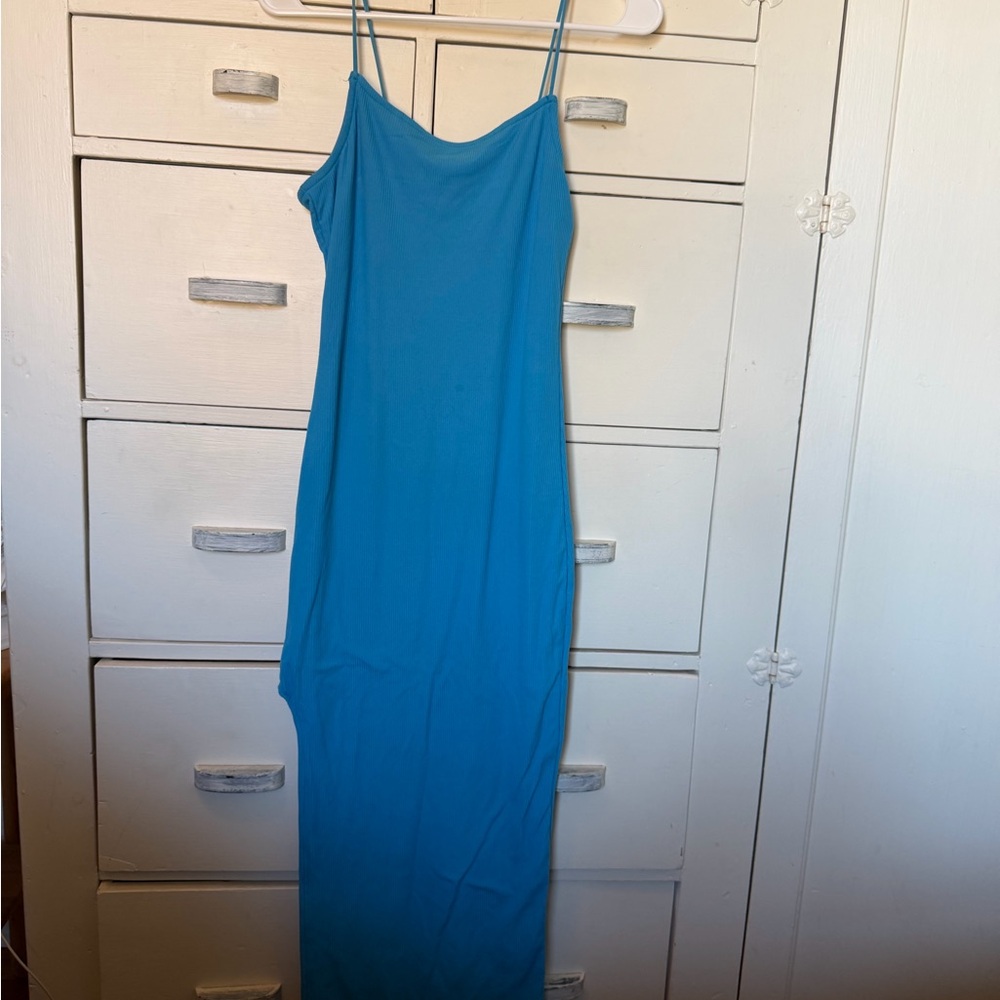 Chic Blue Maxi Dress with Spaghetti Straps
